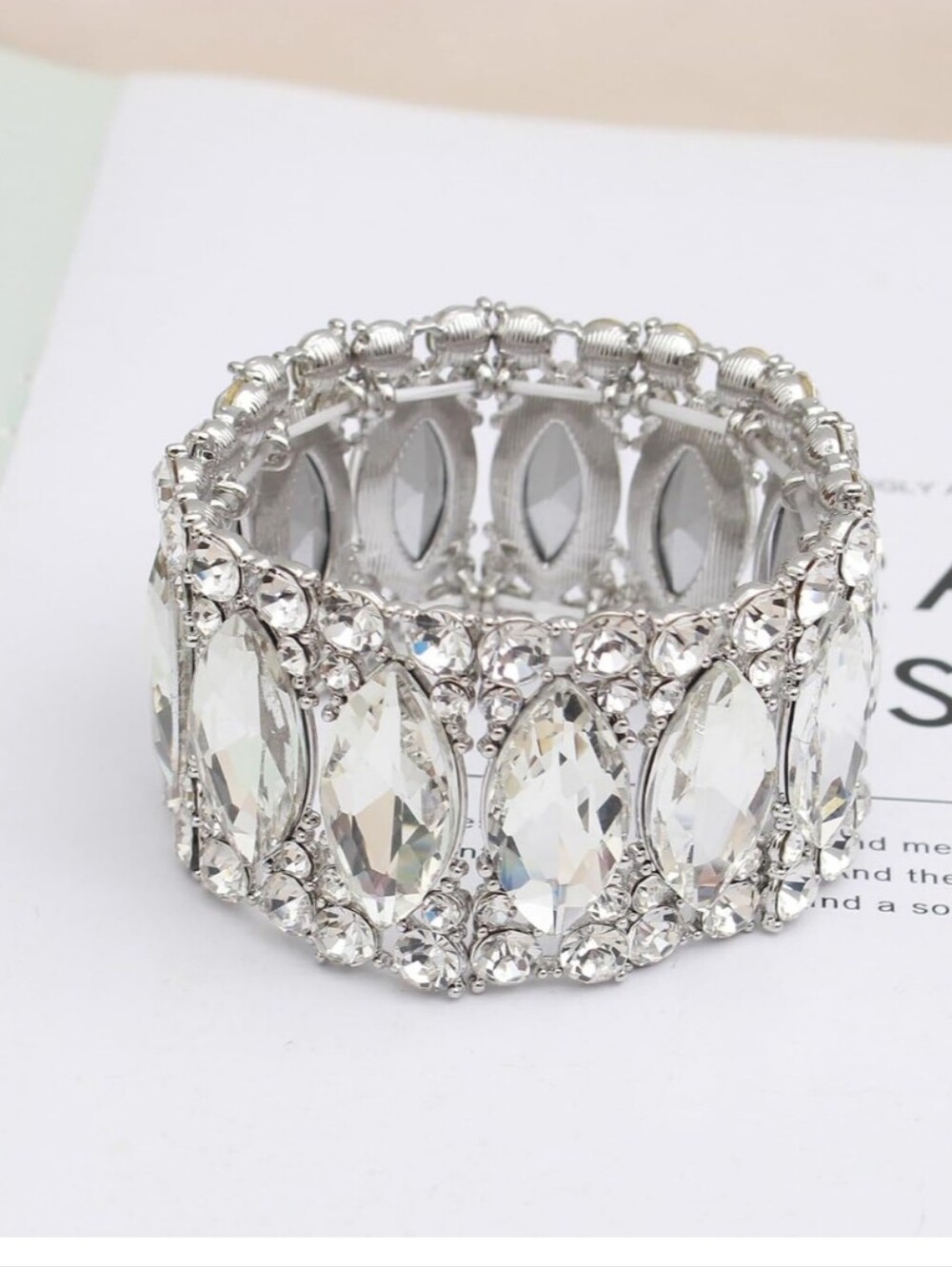 Crystal Stretch Bracelet - Silver Clear Rhinestone Bracelet